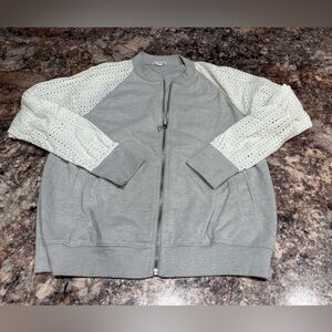 GAP Gray Zip-Front Jacket with White Eyelet Sleeves